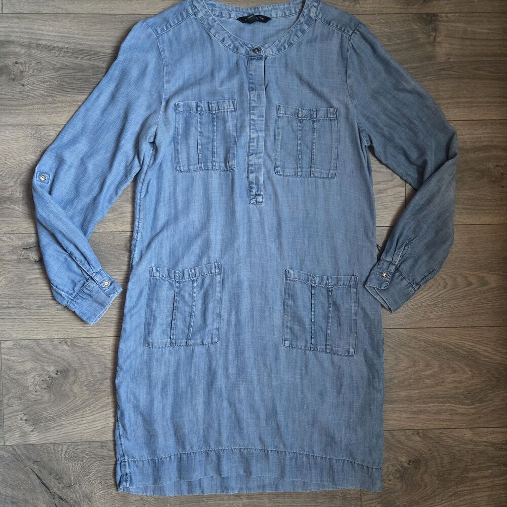 Banana Republic Blue Chambray Shirt Dress 4 Utility Denim Safari Roll Tab Pocket
